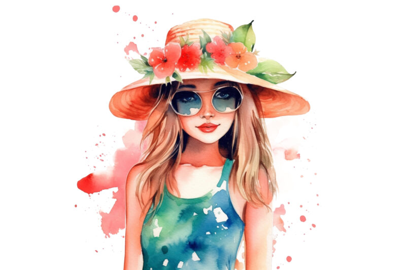 Summer Girl Watercolor Clipart