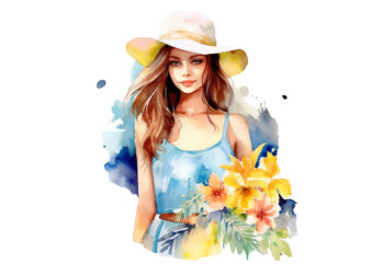 Summer Girl Watercolor Clipart