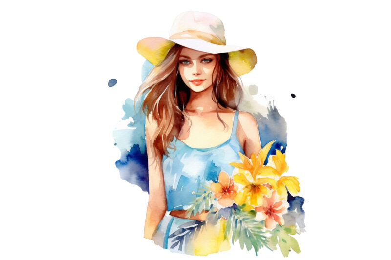 Summer Girl Watercolor Clipart