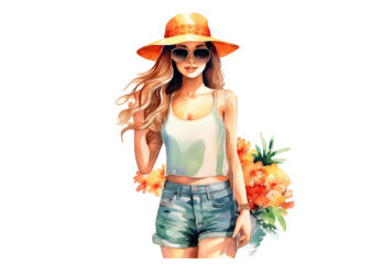 Summer Girl Watercolor Clipart