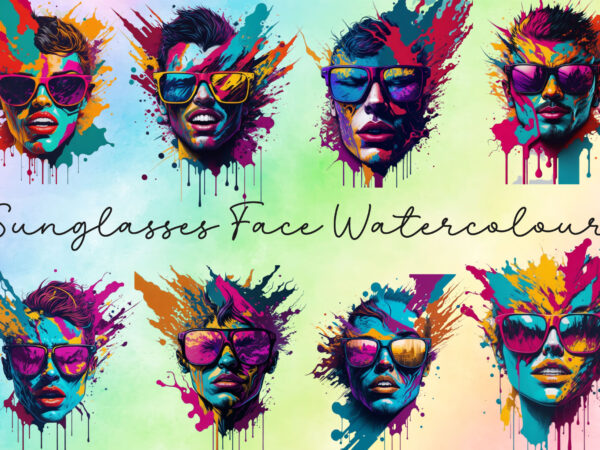 Sunglasses face watercolour clipart t shirt template vector