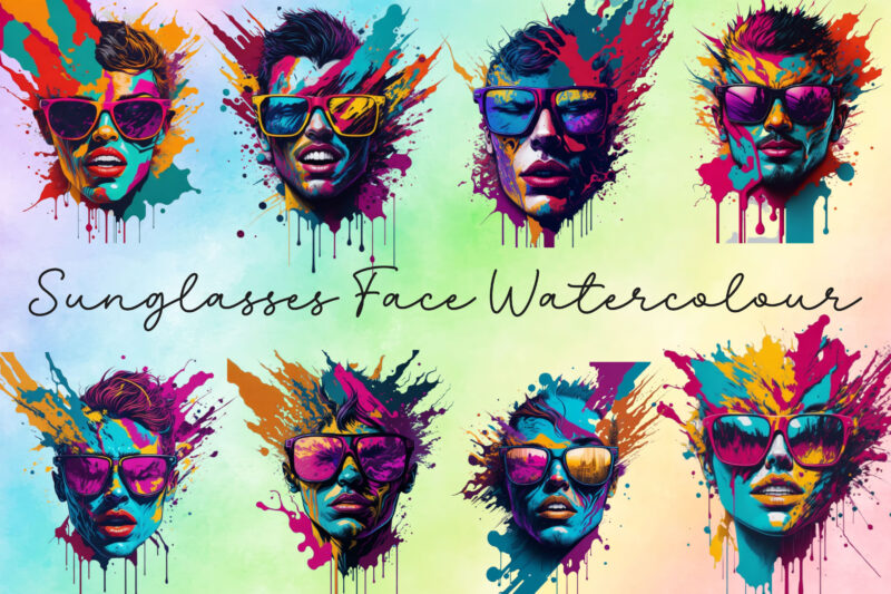 Sunglasses Face Watercolour Clipart