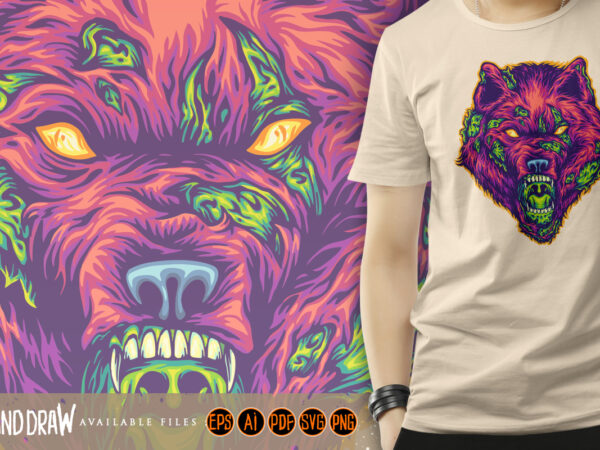Terrifying angry werewolf zombie monsters t shirt designs for sale