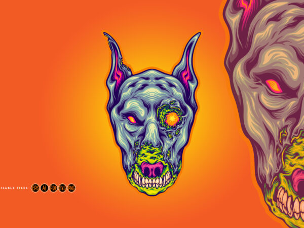 Terrifying nightmares dog head monster t shirt designs for sale