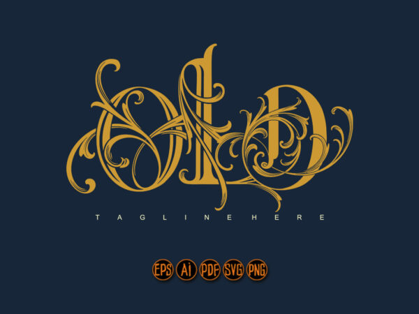 Timeless charm old lettering gold monogram logo t shirt designs for sale