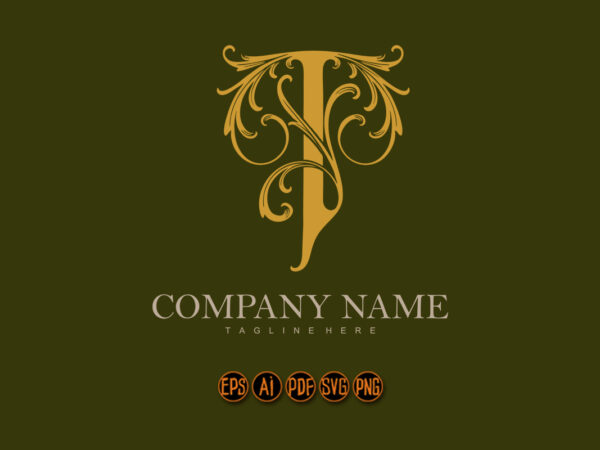 Timeless elegance vintage gold t monogram letter logo t shirt designs for sale