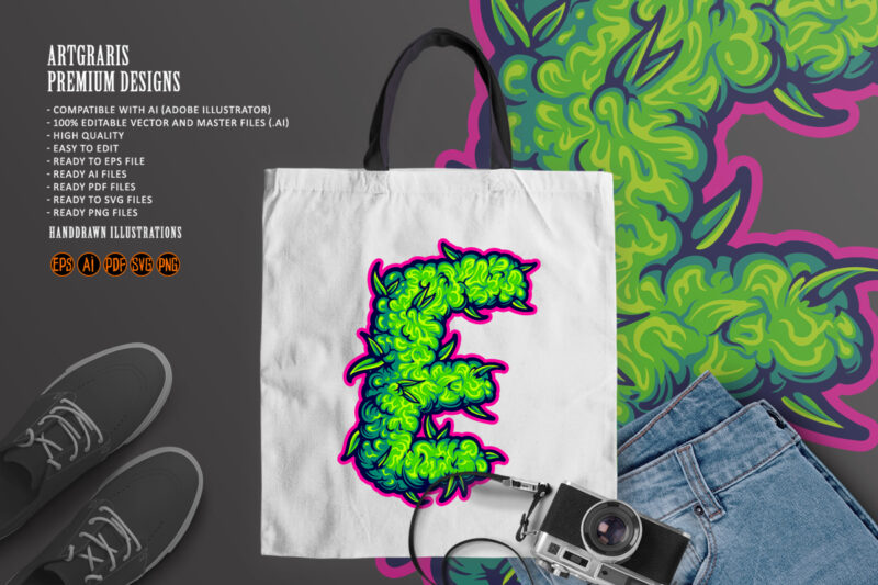 Capital letter E cannabis monogram style