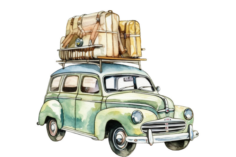 Travel Car Watercolor Clipart
