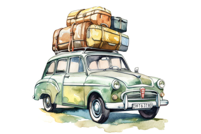Travel Car Watercolor Clipart