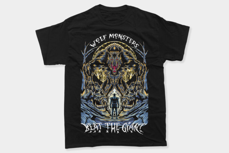 Halloween Giant Monsters Dark Art T-shirt Designs Vector, Creepy Illustration T shirt Artwork