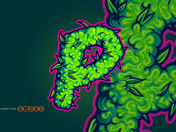 Unique cannabis smoke p letter font t shirt vector graphic