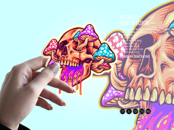 Vibrant psychedelic head skull mushroom t shirt vector art