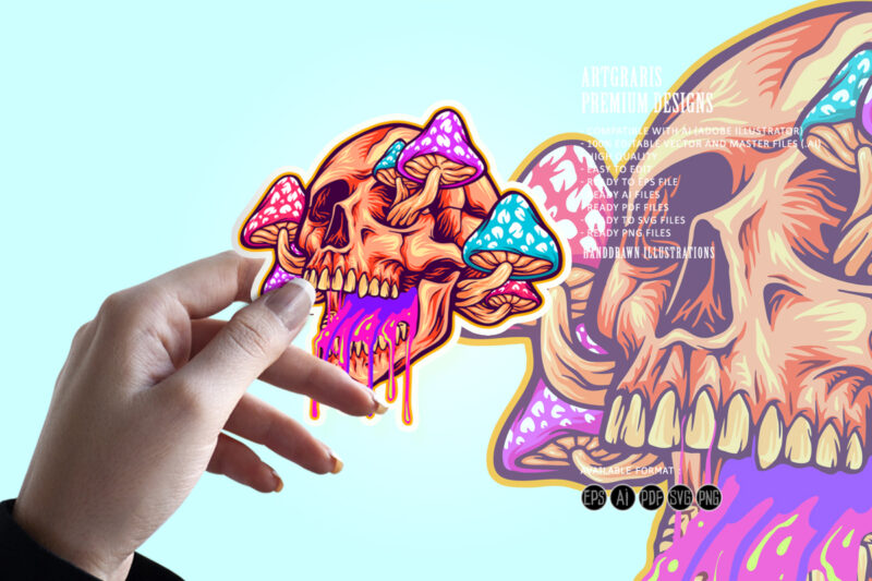 Vibrant psychedelic head skull mushroom