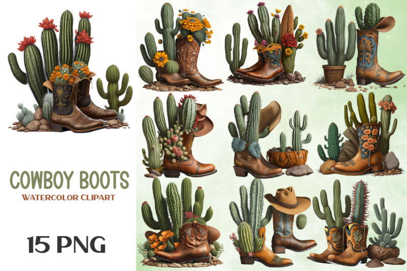 Vintage Cowboy Hat, Cowboy Boots Clipart