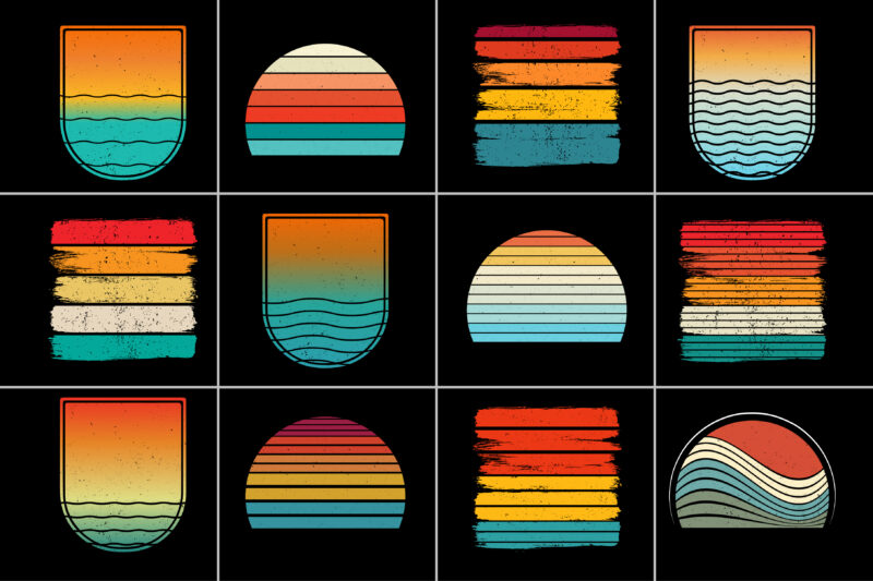 Sunset Retro Grunge Background Bundle for T-Shirt Design