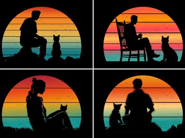 Vintage retro sunset cat lover t-shirt graphic