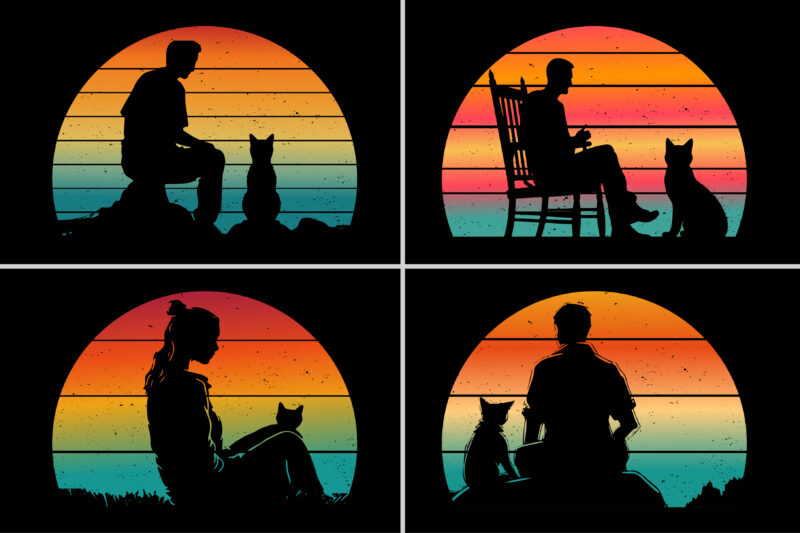 Vintage Retro Sunset Cat Lover T-Shirt Graphic