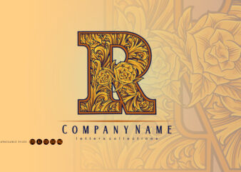 Vintage monogram letter r with floral petal decor