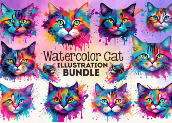 Watercolor Cat Illustration Bundle t shirt design for sale