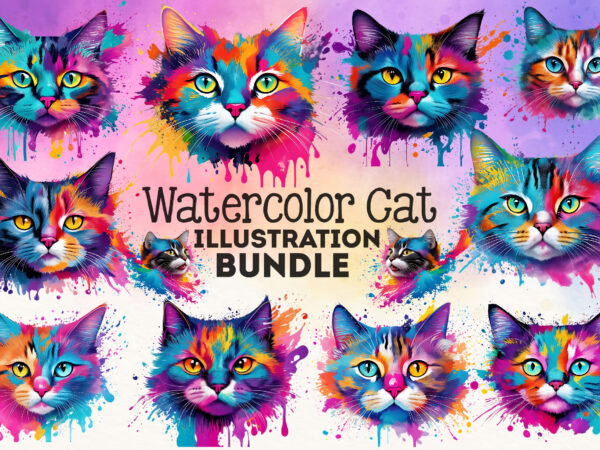 Watercolor cat illustration bundle t shirt design for sale