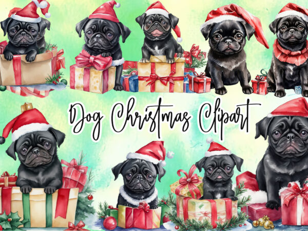 Watercolor christmas dog clipart bundle t shirt design for sale