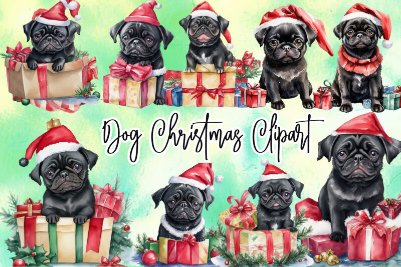 Watercolor Christmas Dog Clipart Bundle