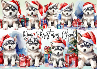 Watercolor Christmas Dog Clipart Bundle t shirt design for sale
