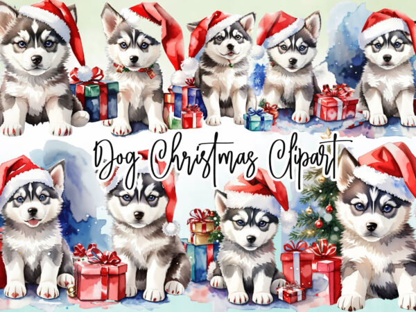 Watercolor christmas dog clipart bundle t shirt design for sale