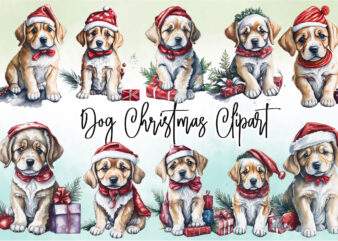 Watercolor Christmas Dog Clipart Bundle t shirt design for sale