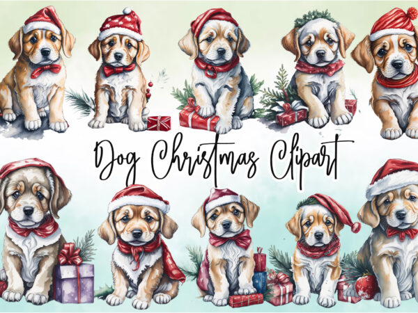Watercolor christmas dog clipart bundle t shirt design for sale