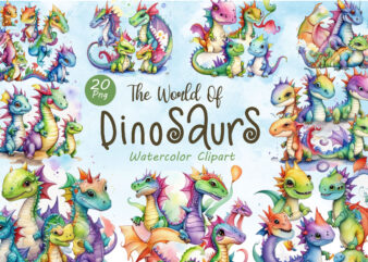 Watercolor Dinosaur Clipart. Cute Animal