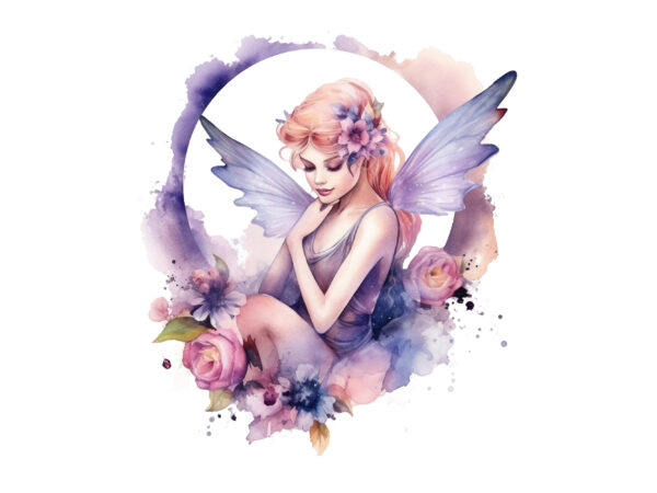 Watercolor fairy with flowers and the moon digital clipart t shirt design for sale