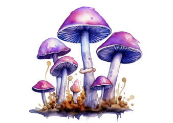 Watercolor Purple Magic Mushrooms Digital Clip Art