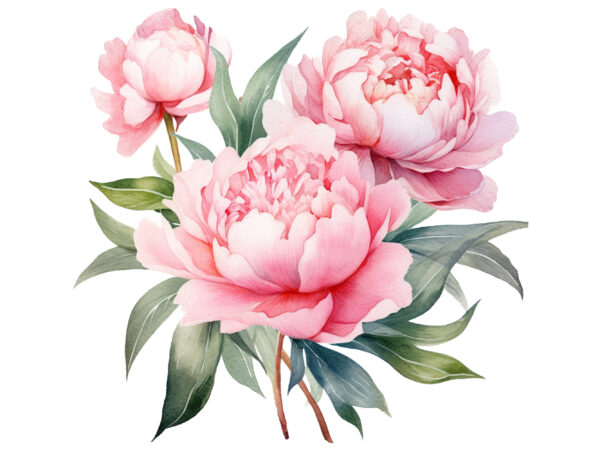 Watercolor soft pink peonies clipart t shirt design for sale