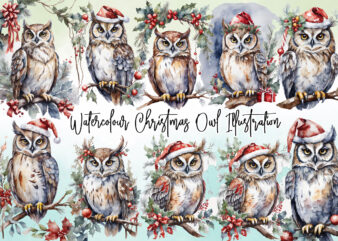 Watercolour Christmas Owl Illustration