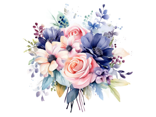 Wedding flowers bouquet watercolor clipart t shirt design for sale