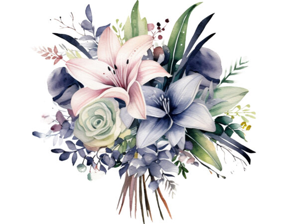 Wedding flowers bouquet watercolor clipart t shirt design for sale