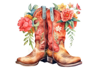 Western Floral Boots Watercolor Clipart