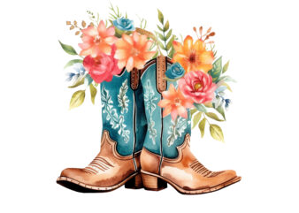 Western Floral Boots Watercolor Clipart