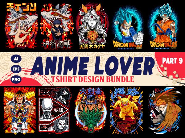 Populer anime lover tshirt design bundle illustration part 9