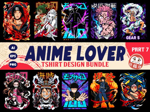 Populer anime lover tshirt design bundle illustration part 7