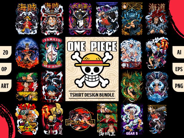 20 one piece lover tshirt design bundle illustration