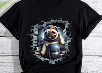 cute Rider pug step out from the door t shirt vector file