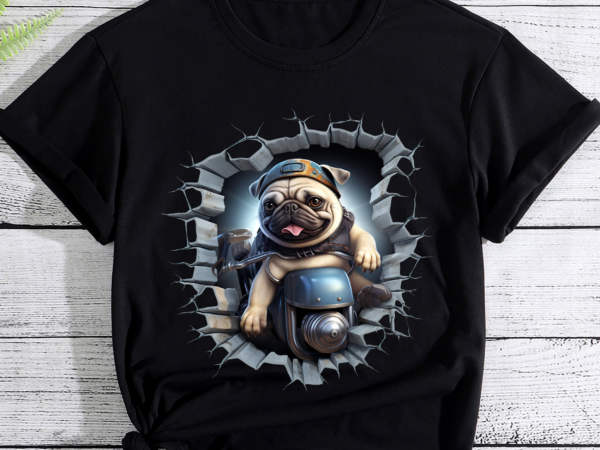 Cute rider pug step out from the door t shirt vector file