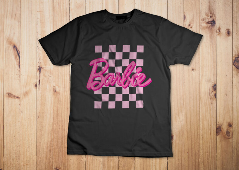 Barbie – Barbie Logo Checkered Background T-Shirt Design