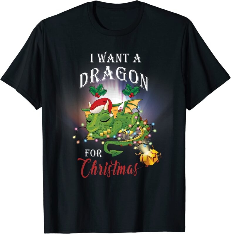 Dragon Lovers I Want A Dragon For Christmas Santa Dragon T-Shirt