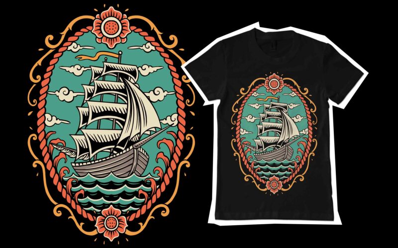 old ship vintage design for tshirt