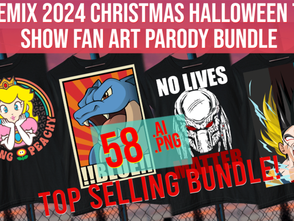 Remix 2024 christmas halloween tv show fan aart parody pokemon mario dbz print on demand bundle t shirt design online