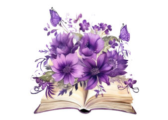 trendy Watercolor Fairy Flower Book Clipart purple color t shirt designs for sale