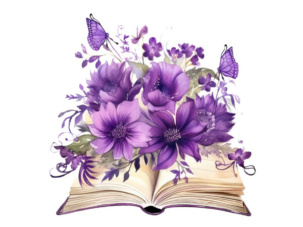 Trendy watercolor fairy flower book clipart purple color t shirt designs for sale